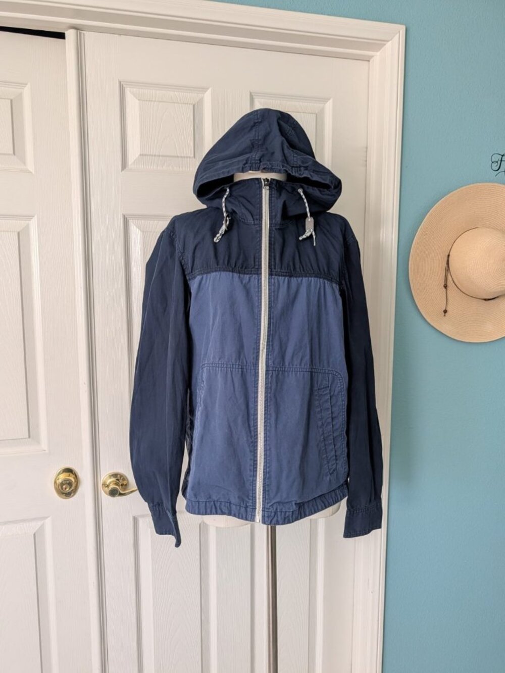 Uniqlo Marine Women S/6 Color Block Zip Lgtweight Mountain Parka Hood Discontinu